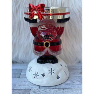 Bath & Body Works WATER GLOBE SANTA 3 Wick Pedestal Candle Holder NEW